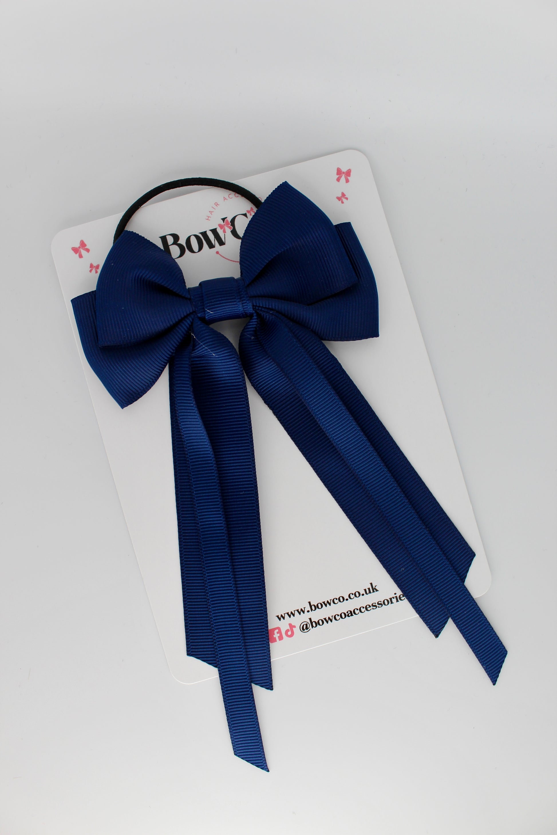 Streamer Tail School Hair Bow – Elastic - Navy Blue
