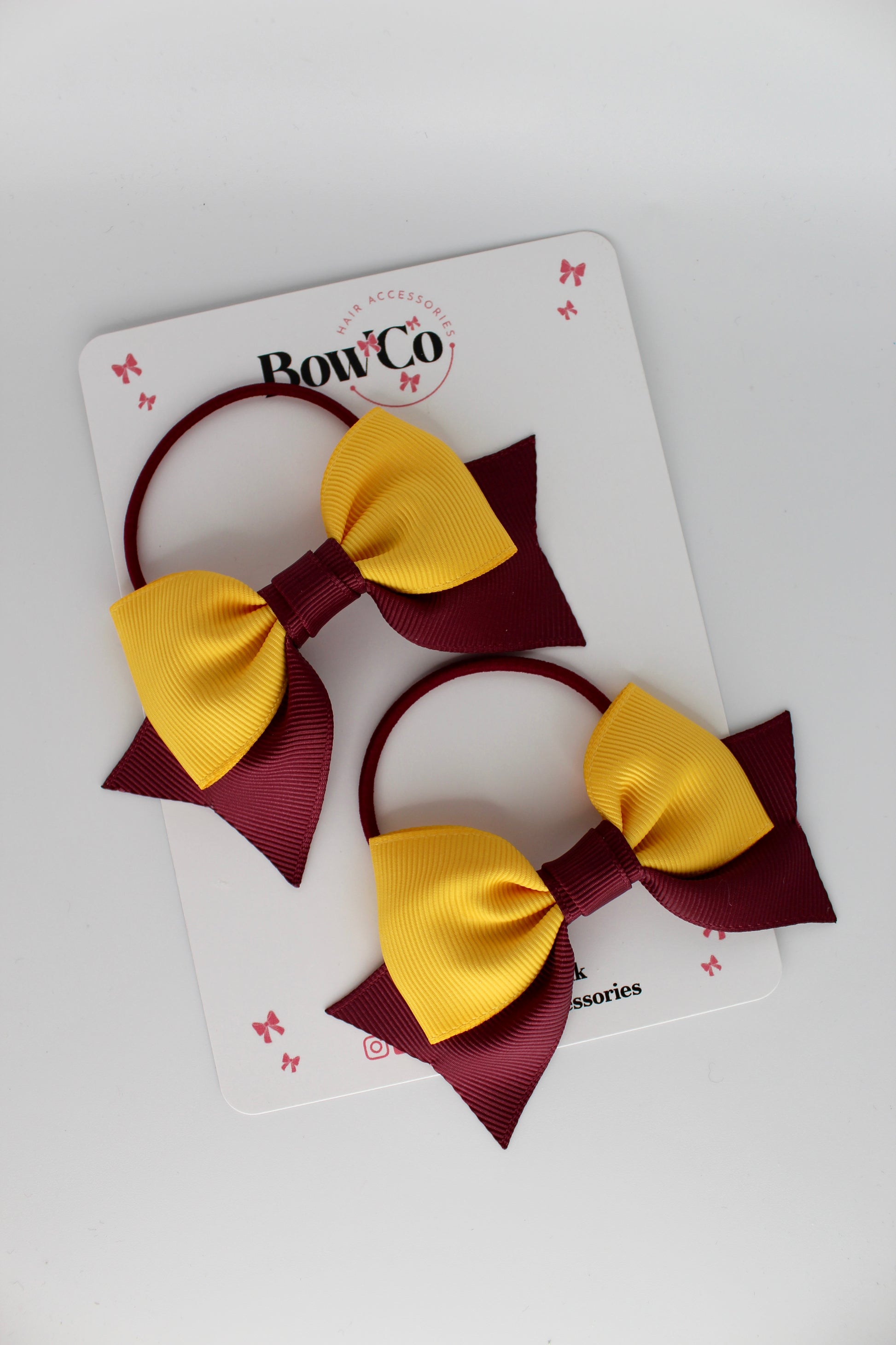 Double Knot Bow Tail Set - Elastic - Burgundy and Yellow Gold