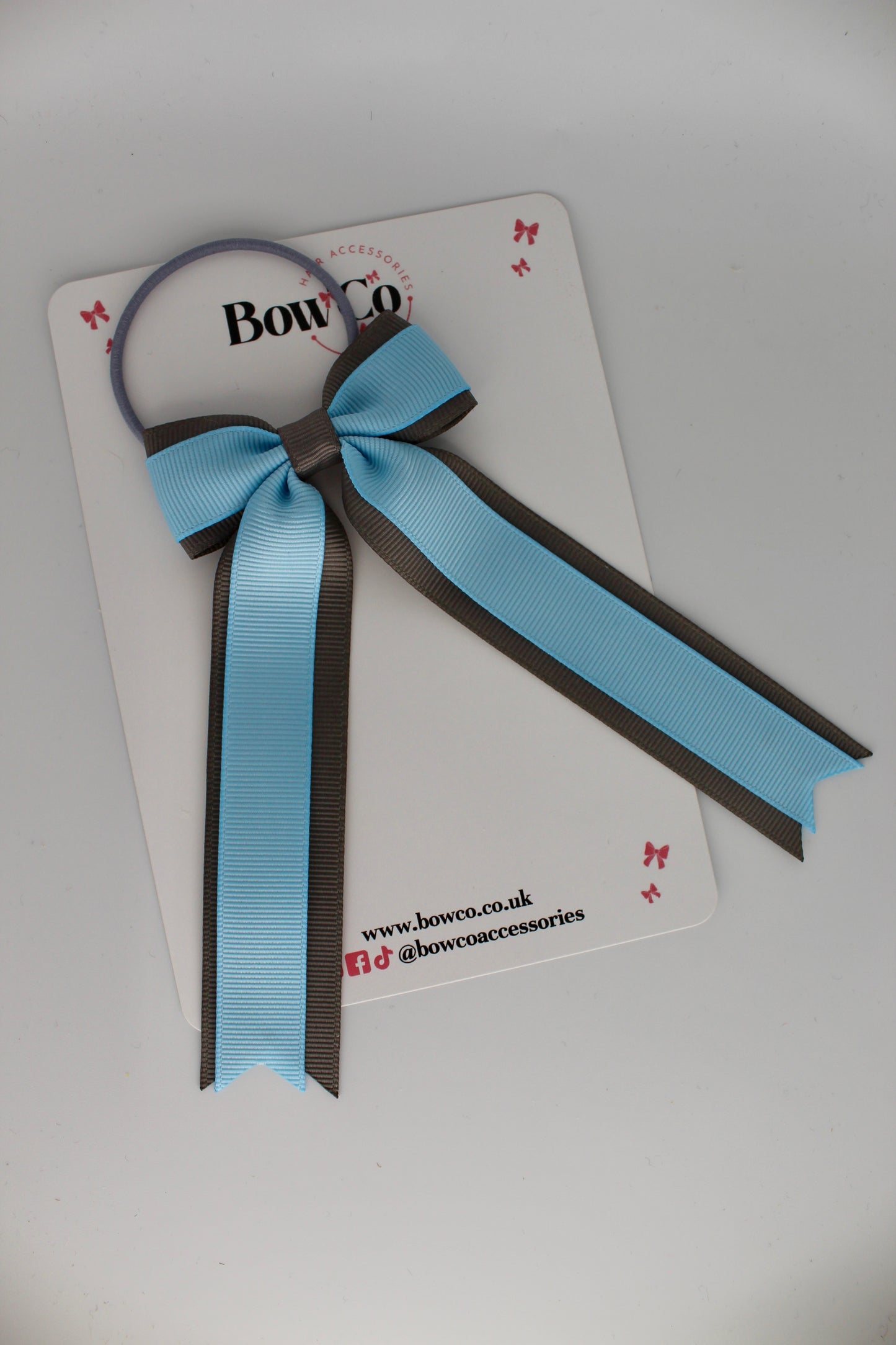 Tuxedo Tails Bow - Elastic - Blue Topaz and Metal Grey