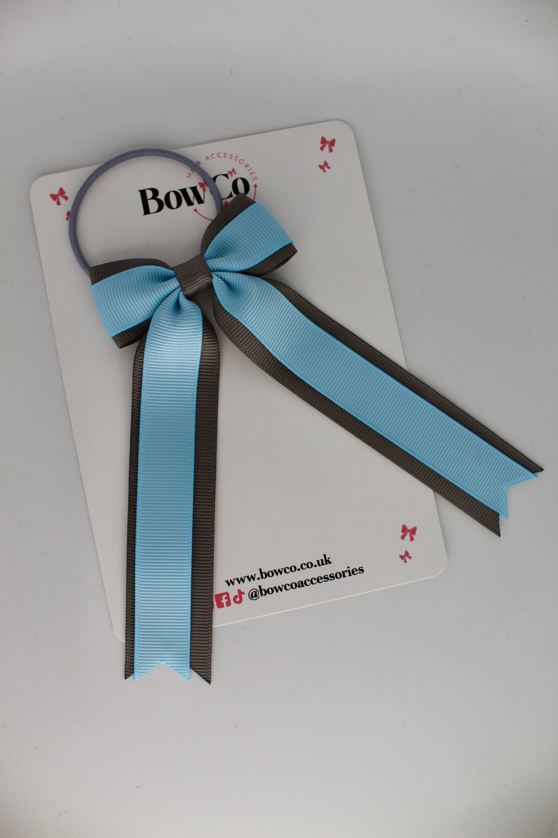 Tuxedo Tails Bow - Elastic - Blue Topaz and Metal Grey