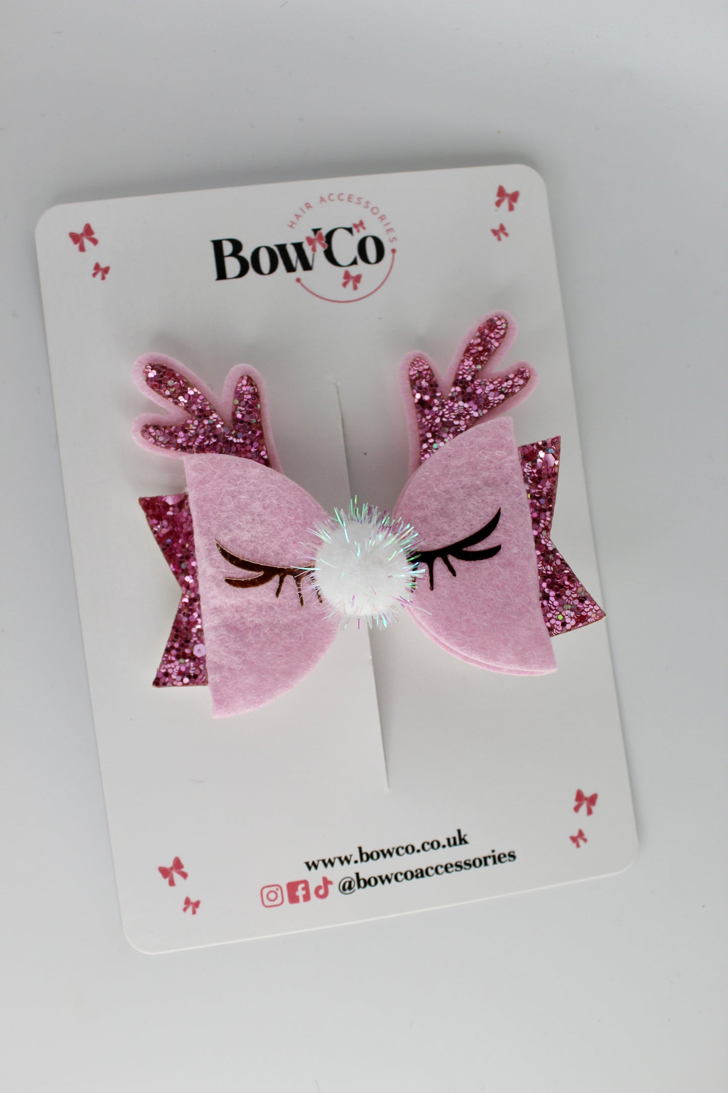 Pink Reindeer Glitter Bow
