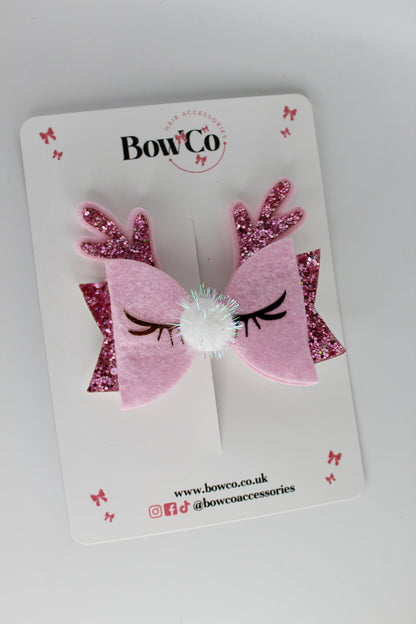 Pink Reindeer Glitter Bow