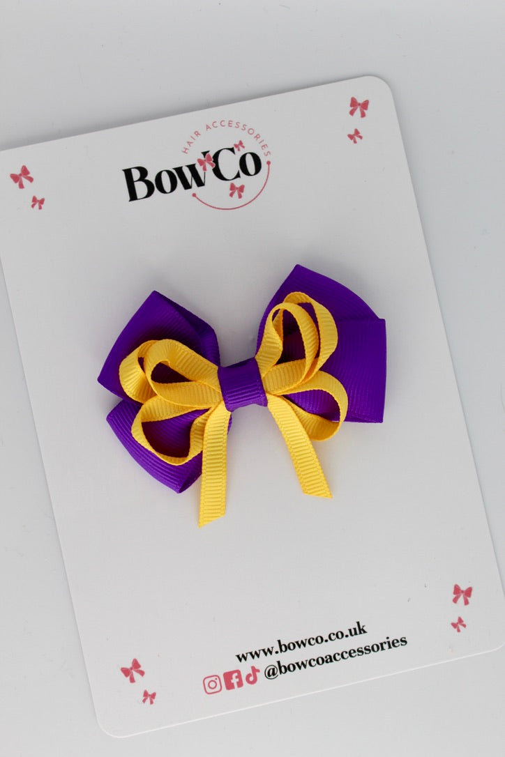 Purple and Yellow Gold - Double Bow - Clip