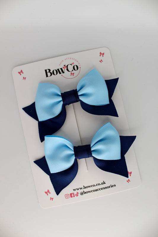 Double Knot Bow Tail Set - Clip - Navy Blue and Blue Topaz