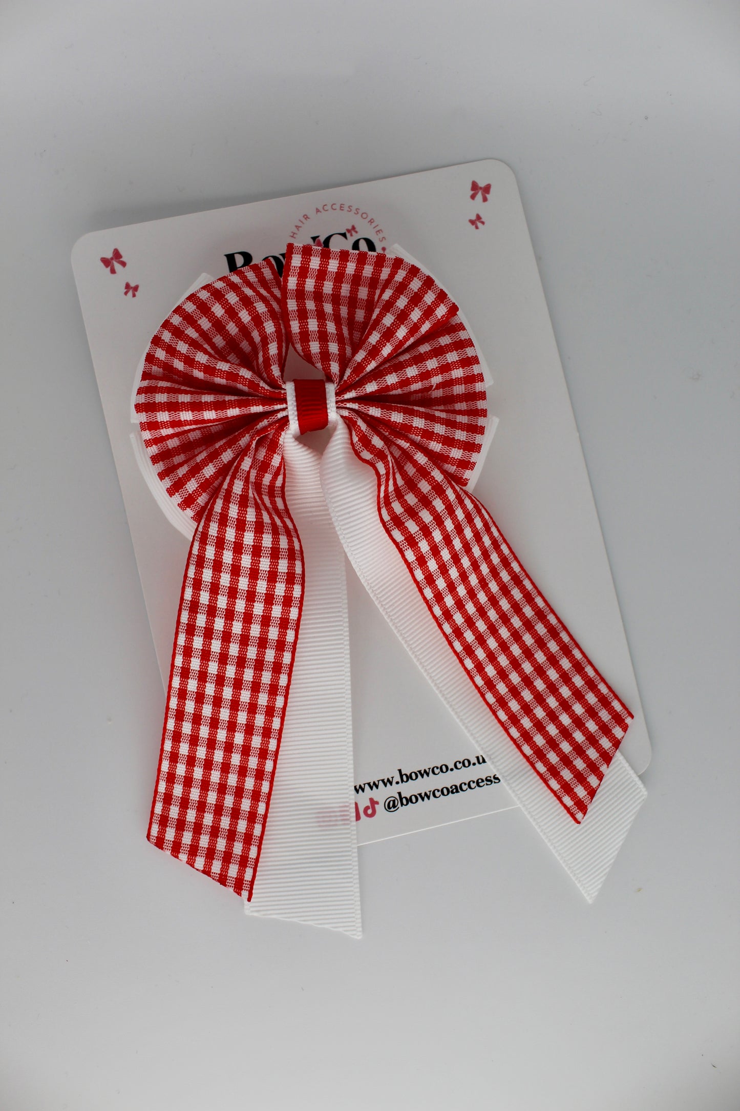 Layer Edge Tail Bow - Red Gingham - Elastic