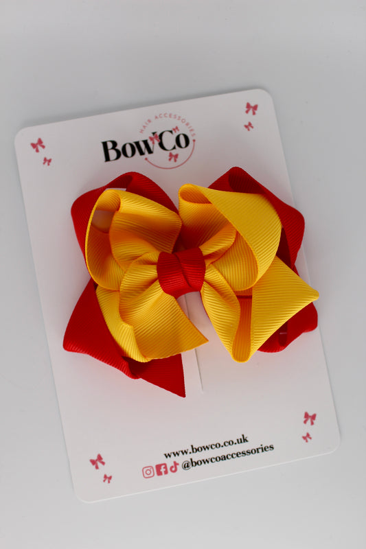 Double Loop School Hair Bow - Red and Yellow Gold