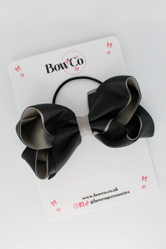 4 Inch Loop Bow - Elastic - Black and Metal Grey