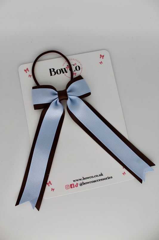 Tuxedo Tails Bow - Elastic - Bluebell and Brown