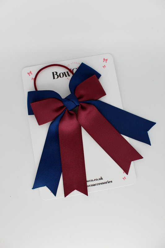 Double Ribbon Tail – Elastic - Navy Blue and Burgundy