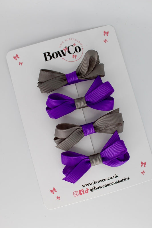 Ballerina Bows - Set of 4 - Clip - Purple and Metal Grey