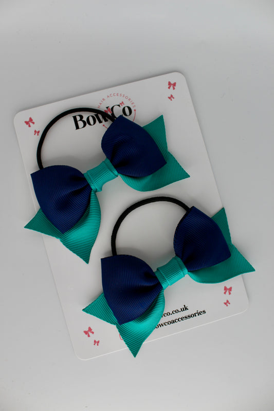 Double Knot Bow Tail Set - Elastic - Jade Green and Navy Blue