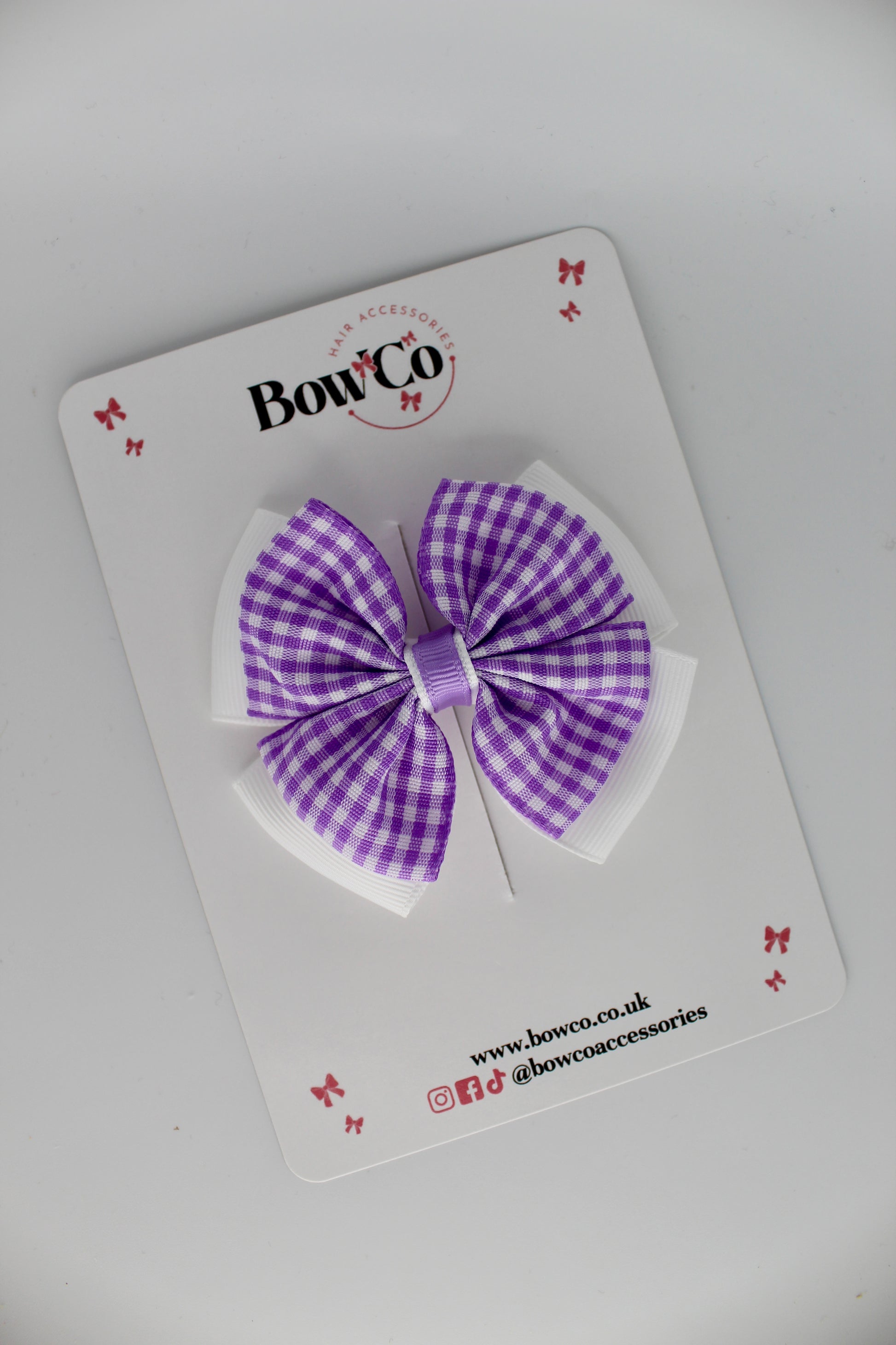 Layer Edge Bow - Lilac Gingham - Clip