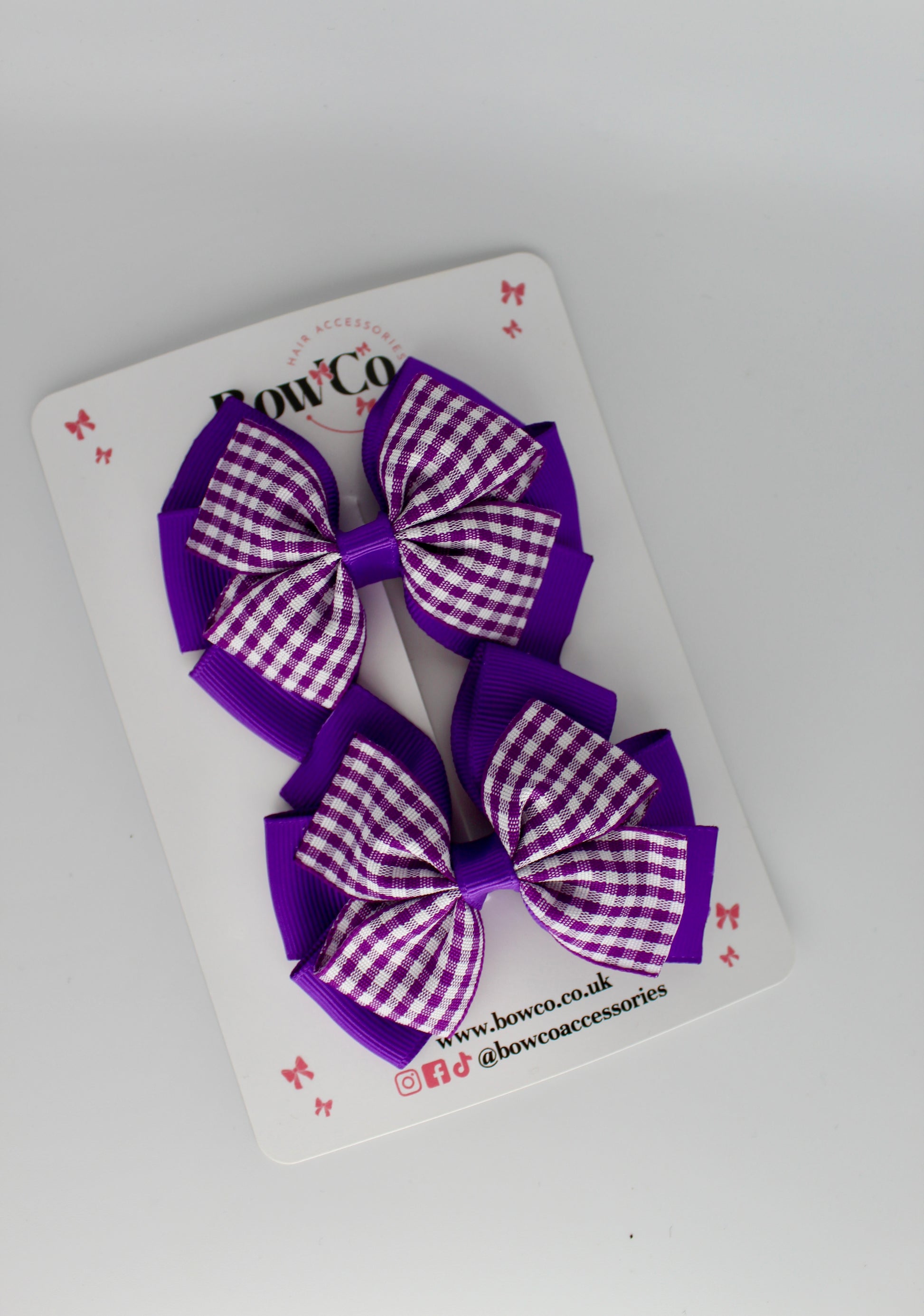 School Bow Purple Gingham Pinwheel Set - Clip