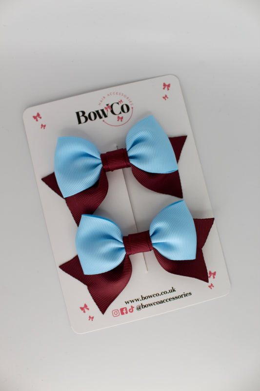 Double Knot Bow Tail Set - Clip - Burgundy and Blue Topaz