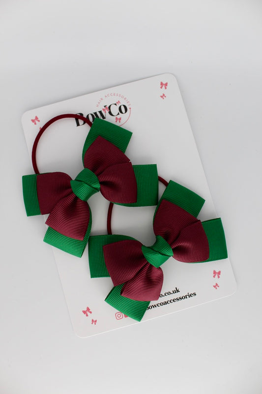 Layer Bow Set - Elastic - Forest Green and Burgundy