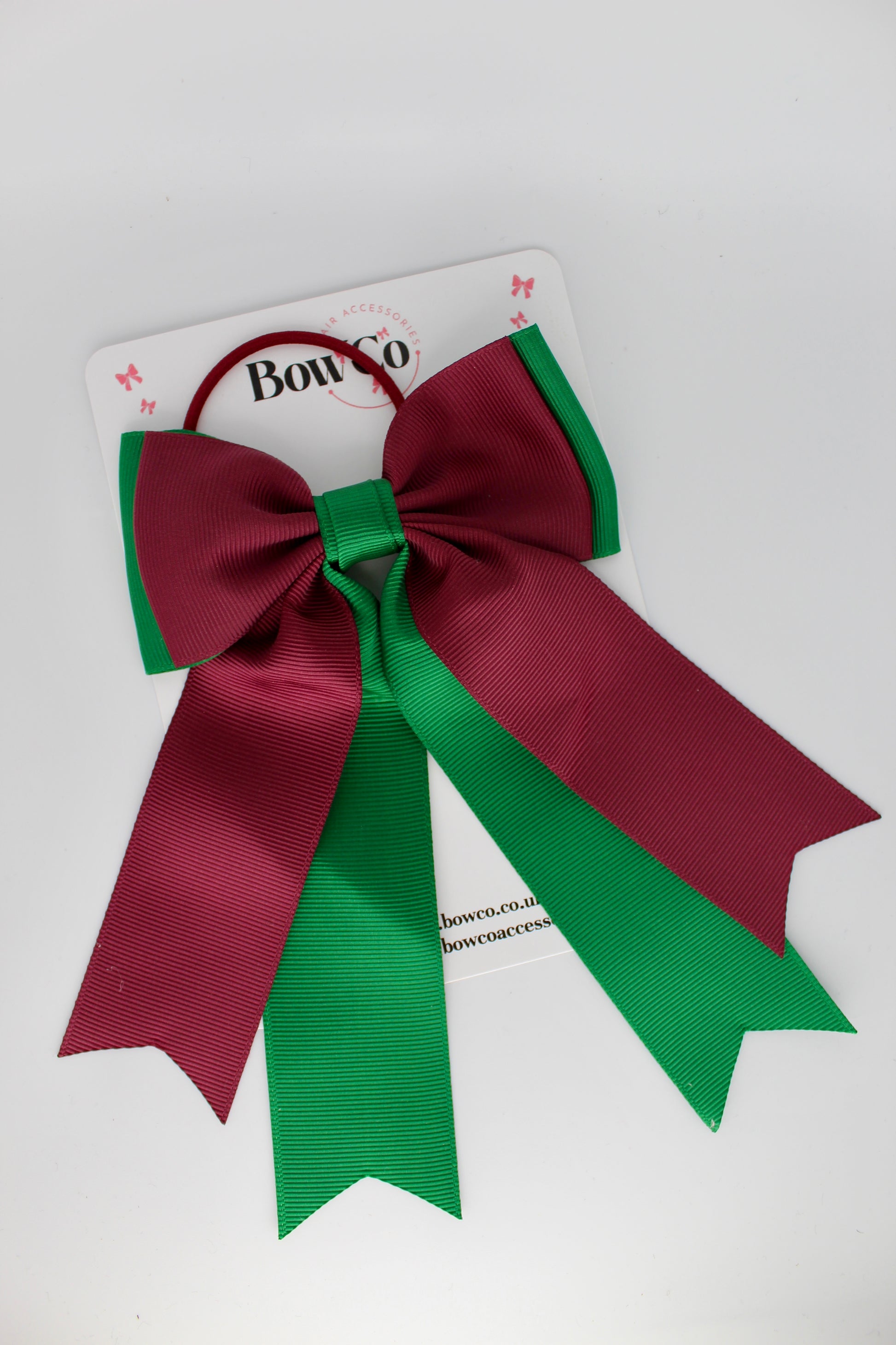 Classic Tail Bow - Elastic - Forest Green and Burgundy