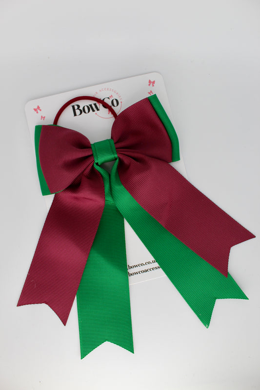 Classic Tail Bow - Elastic - Forest Green and Burgundy