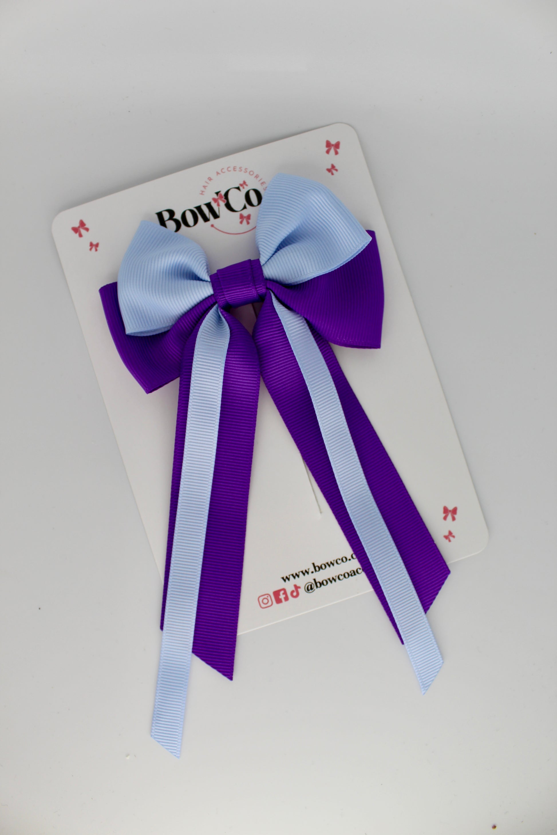 Streamer Tail Bow - Clip - Purple and Bluebell