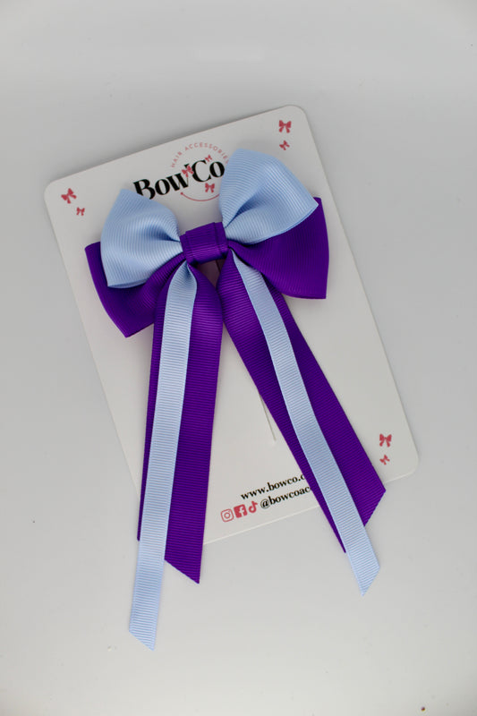 Streamer Tail Bow - Clip - Purple and Bluebell