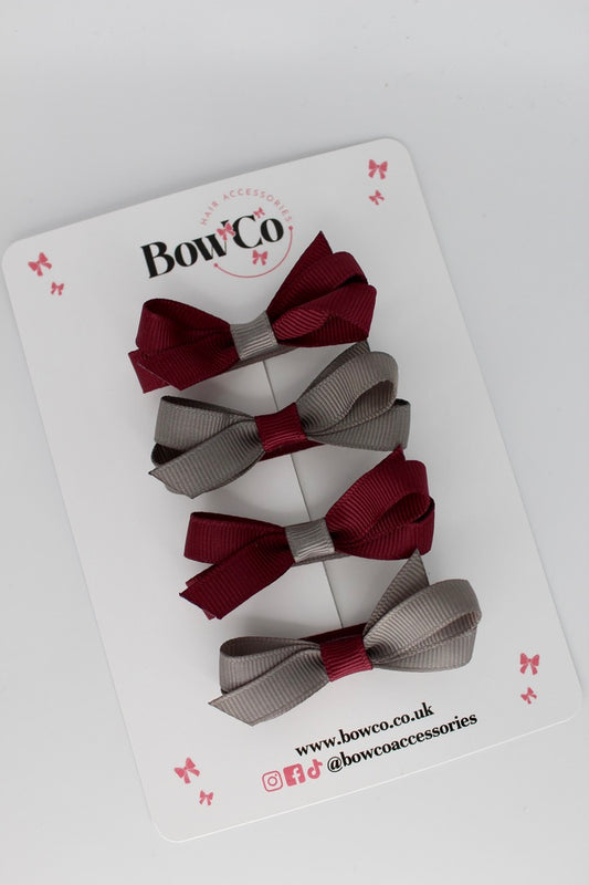 Ballerina Bows - Set of 4 - Clip - Burgundy and Metal Grey