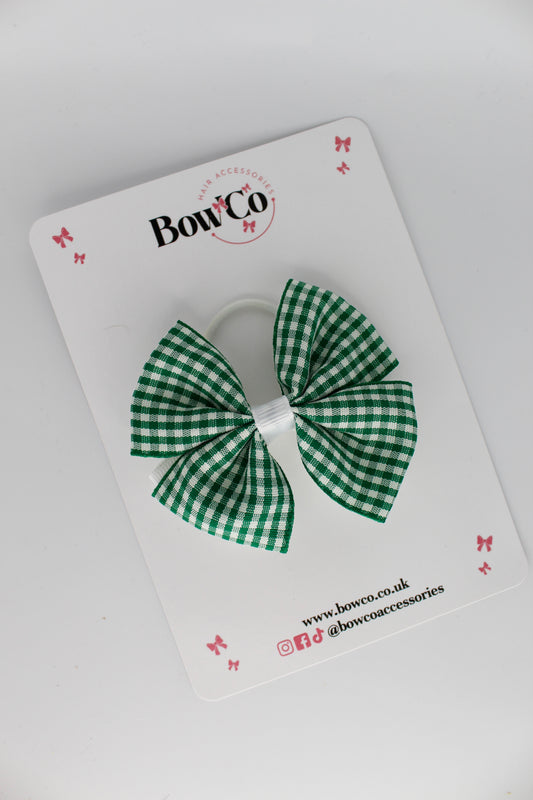 Double Layer Bow - Green Gingham - Elastic