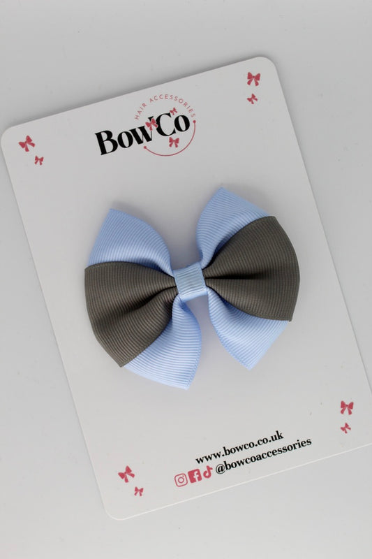 Bluebell and Metal Grey - Round Tuxedo Bow Set - Clip