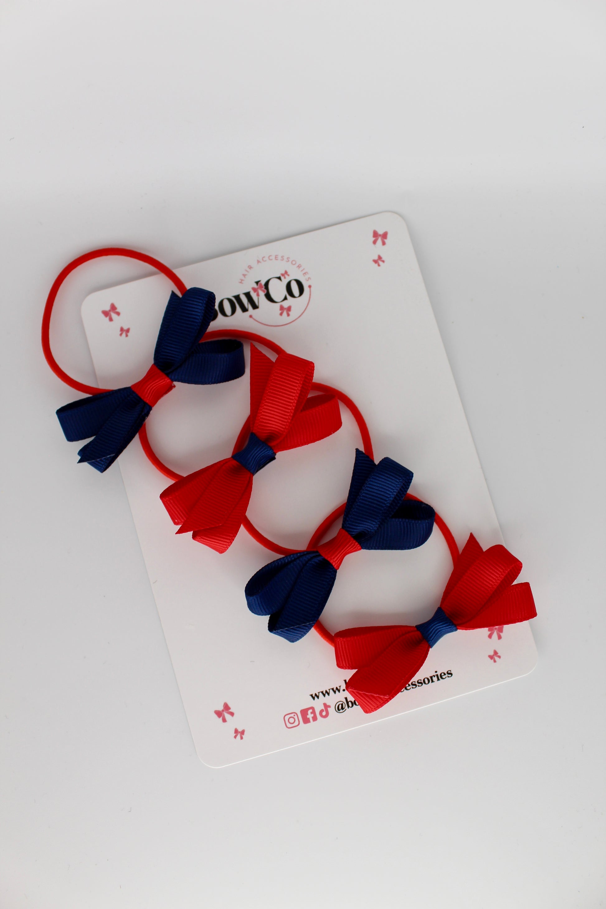 Ballerina Bows - Set of 4 - Elastic - Red and Navy Blue