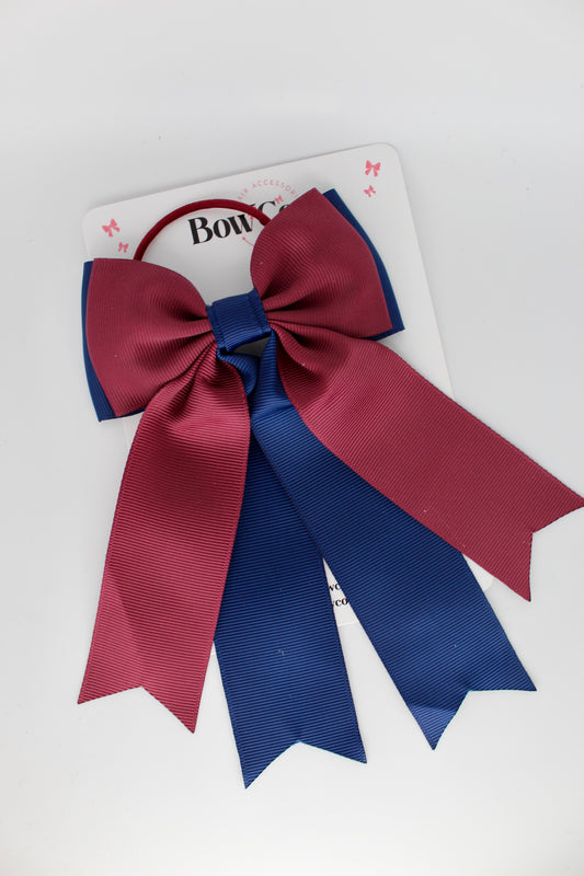 Classic Tail Bow - Elastic - Navy Blue and Burgundy