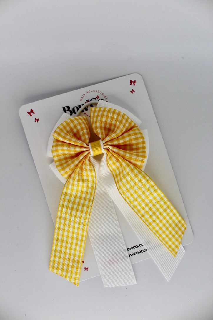 Layer Edge Tail Bow - Yellow Gingham - Elastic