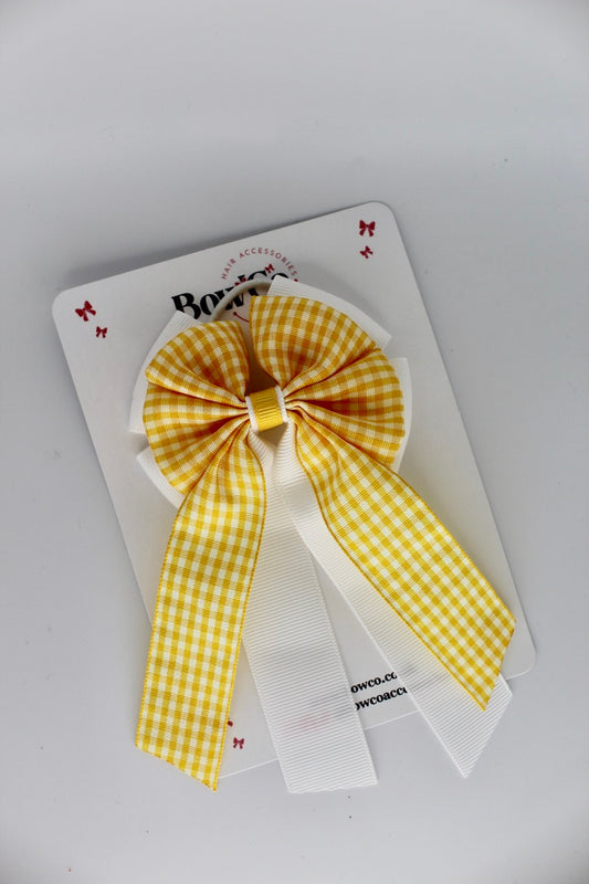 Layer Edge Tail Bow - Yellow Gingham - Elastic