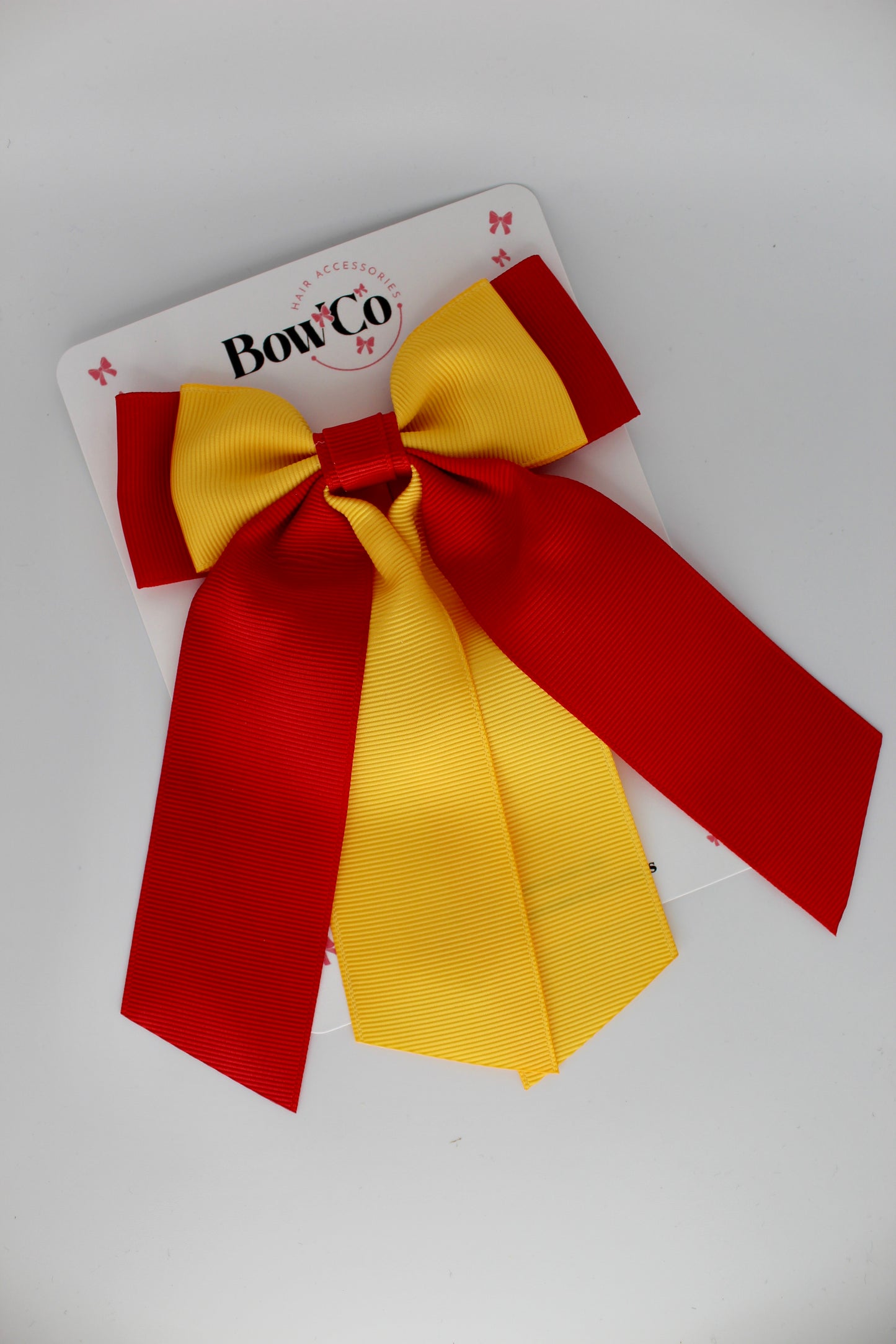 Double Layer Tail Bow - Clip - Red and Yellow Gold