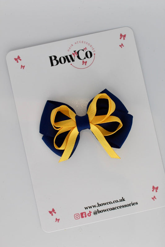 Navy Blue and Yellow Gold - Double Bow - Clip