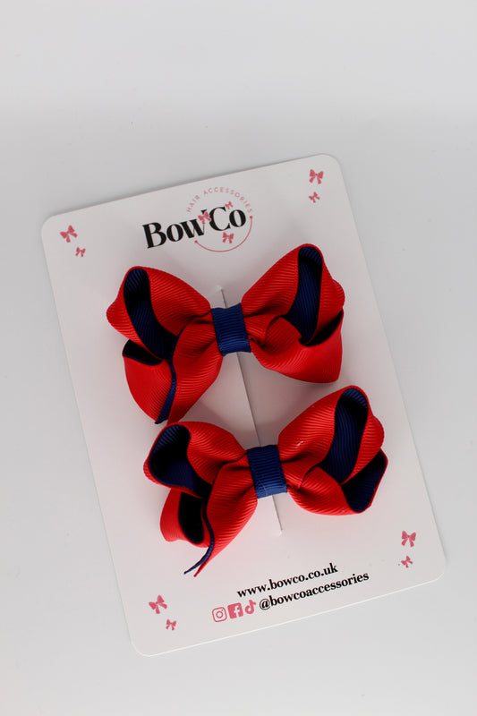 Loop Bow Set - Clip - Red and Navy Blue