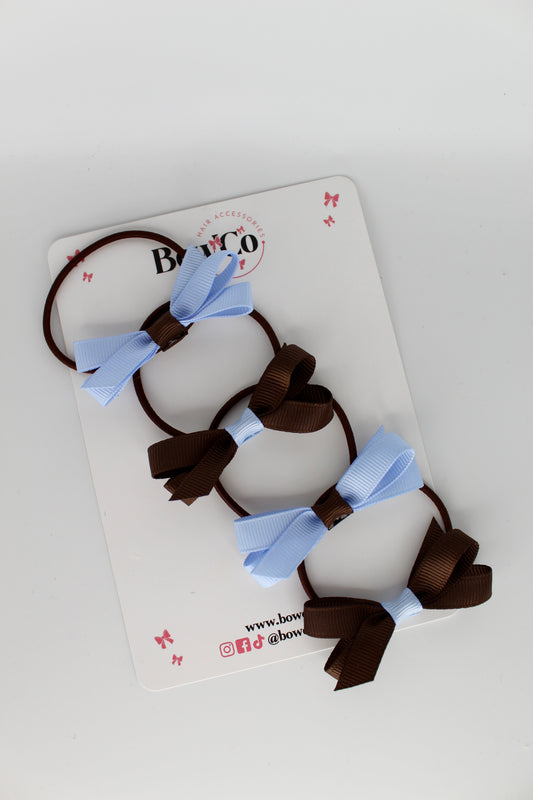 Ballerina Bows - Set of 4 - Elastic - Bluebell and Brown