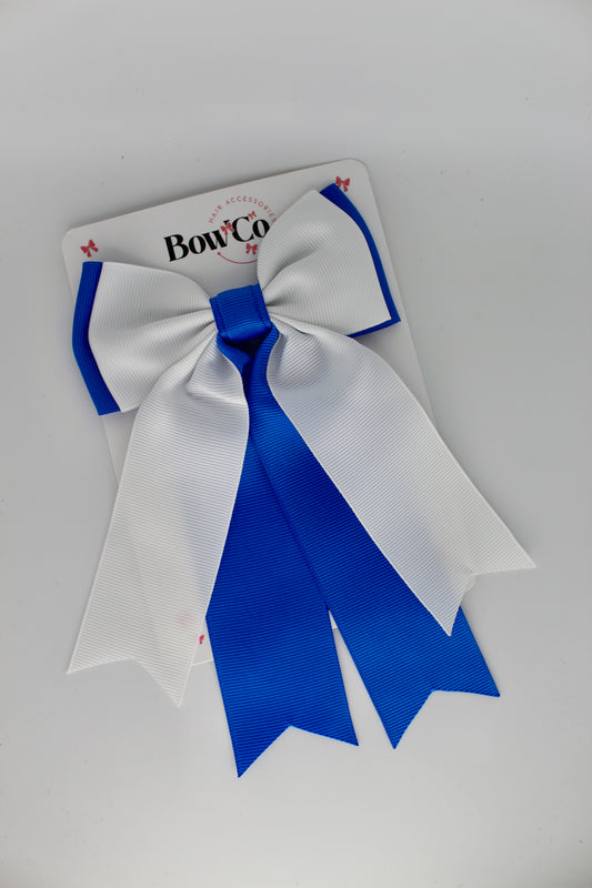 Classic Tail Bow - Clip - Royal Blue and White