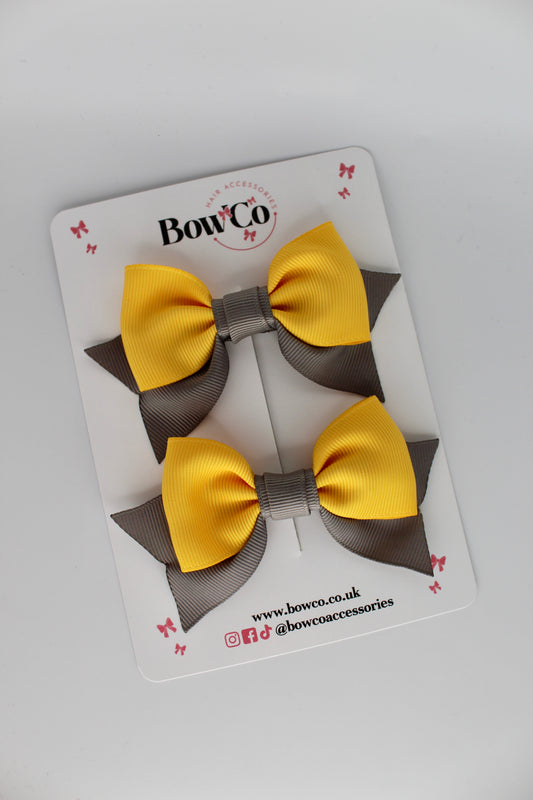 Double Knot Bow Tail Set - Clip - Metal Grey and Yellow Gold