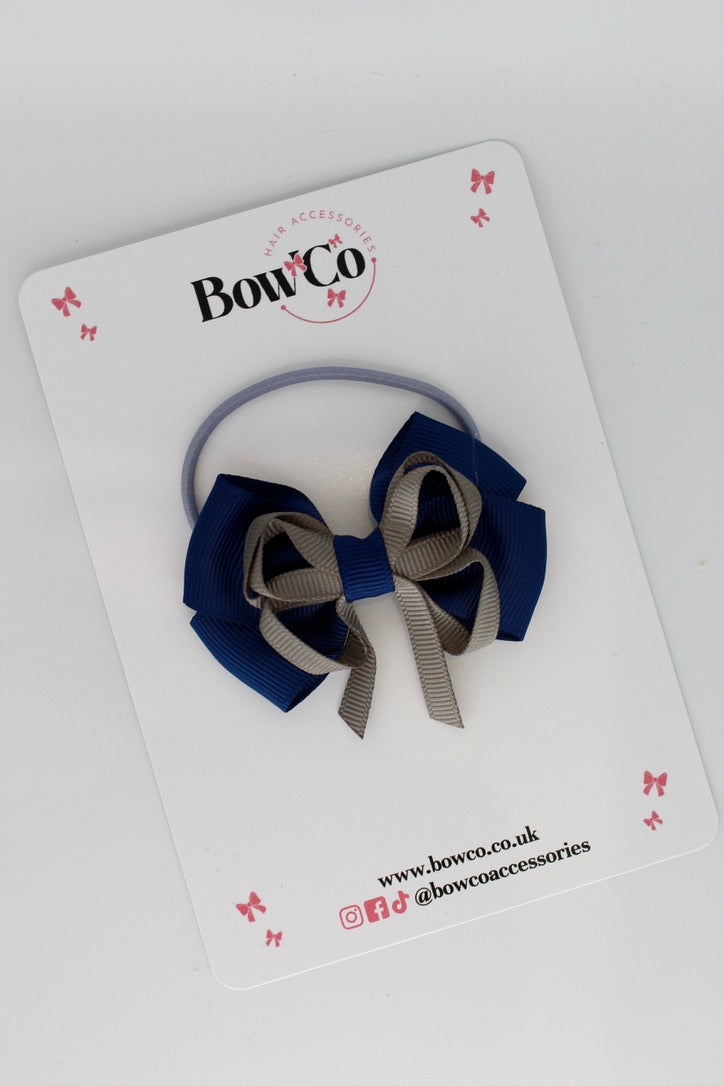 Navy and Metal Grey - Double Bow - Elastic