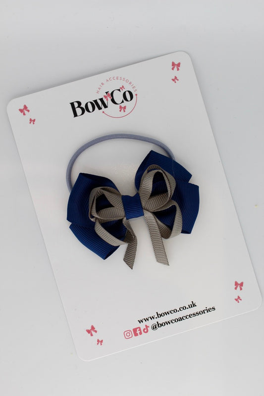 Navy and Metal Grey - Double Bow - Elastic