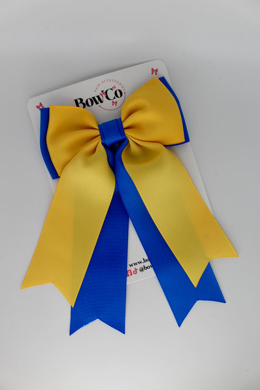 Classic Tail Bow - Clip - Royal Blue and Yellow Gold