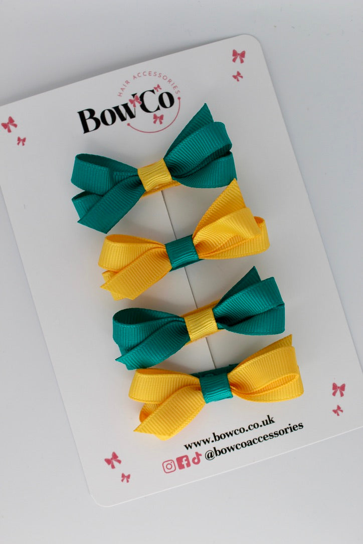 Ballerina Bows - Set of 4 - Clip - Jade Green and Yellow Gold