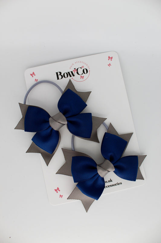 Knot Bow Set - Elastic - Navy Blue and Metal Grey