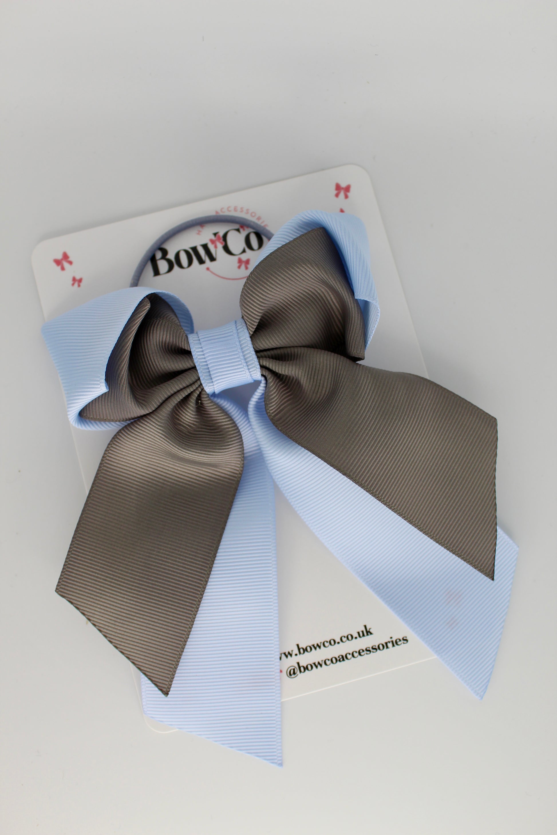 Layer Loop Tail Hair Bow - Elastic - Bluebell and Grey