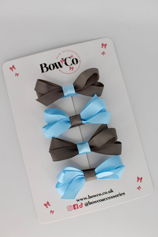 Ballerina Bows - Set of 4 - Clip - Blue Topaz and Metal Grey