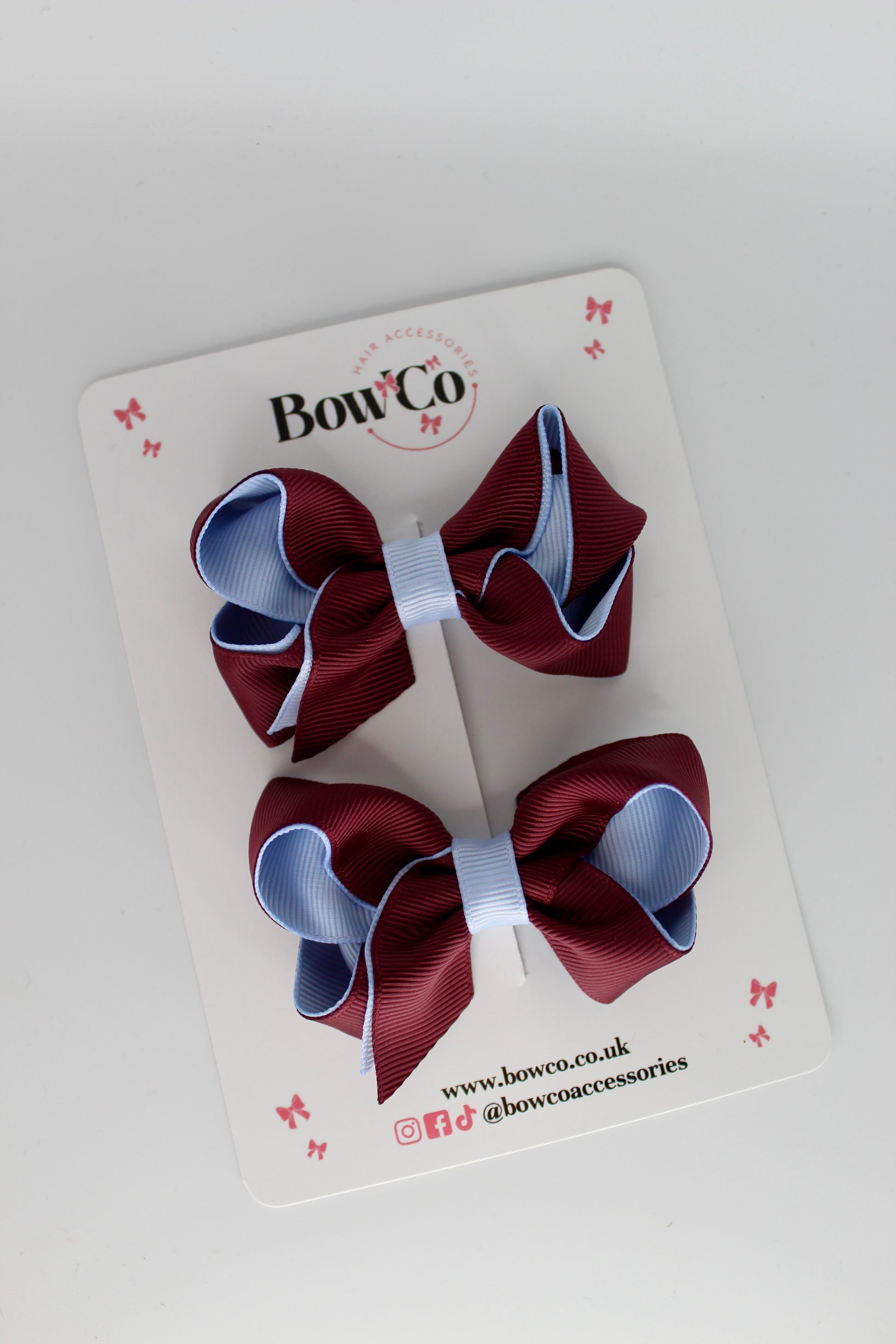 Loop Bow Set - Clip - Burgundy and Bluebell