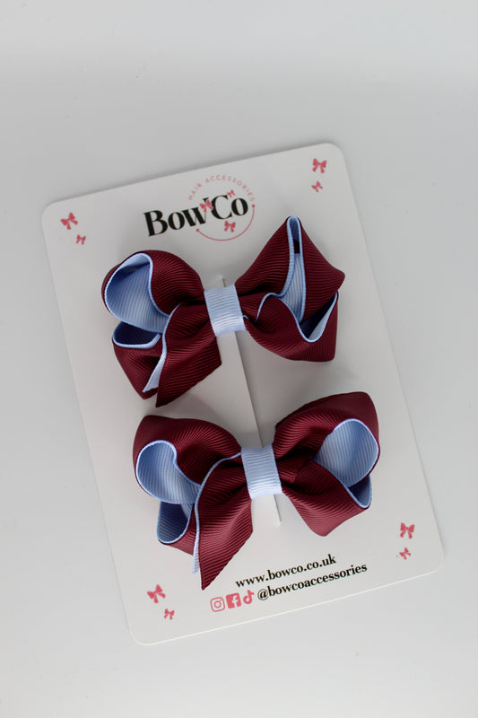 Loop Bow Set - Clip - Burgundy and Bluebell