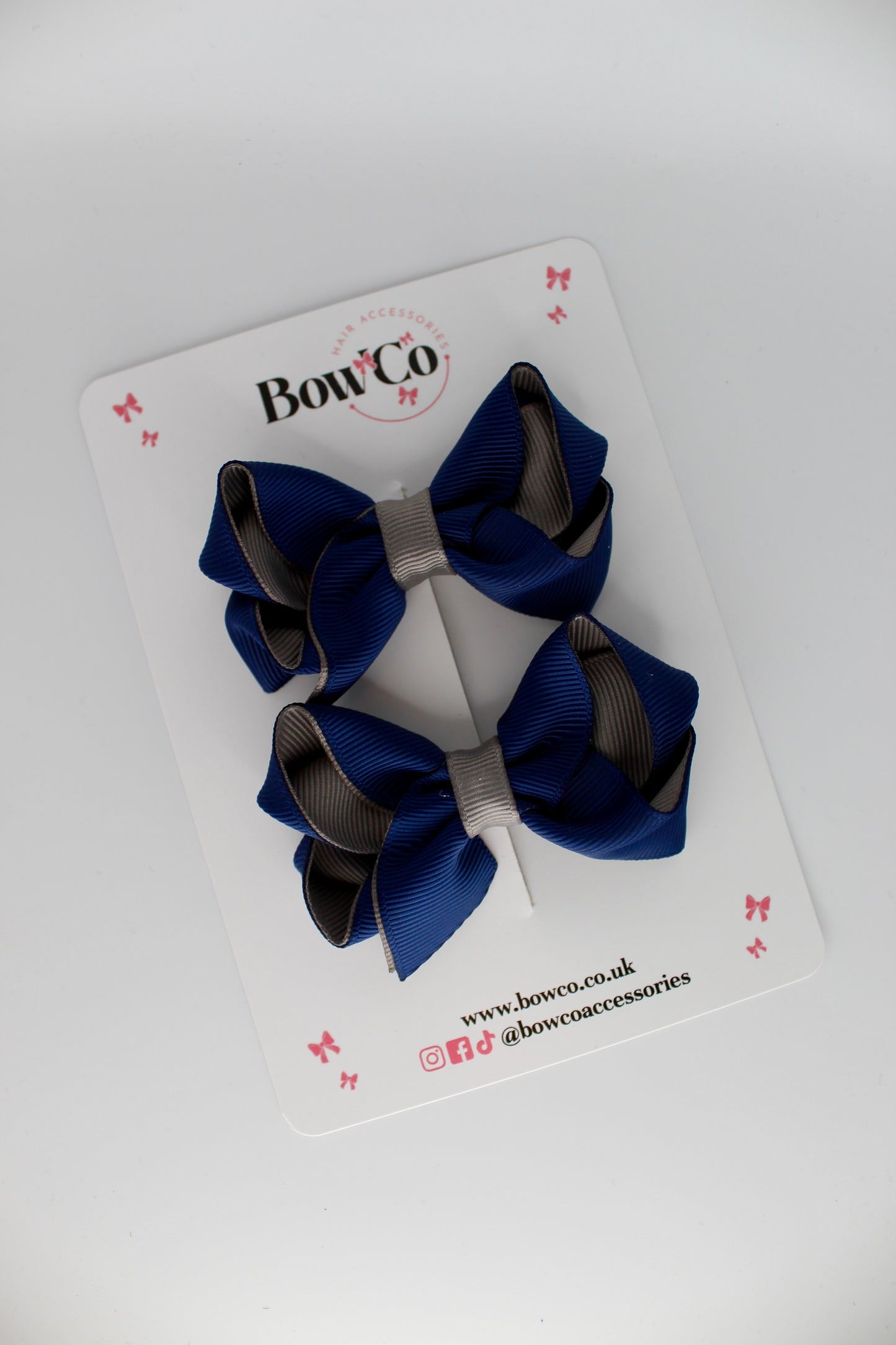 Loop Bow Set - Clip - Navy Blue and Metal Grey