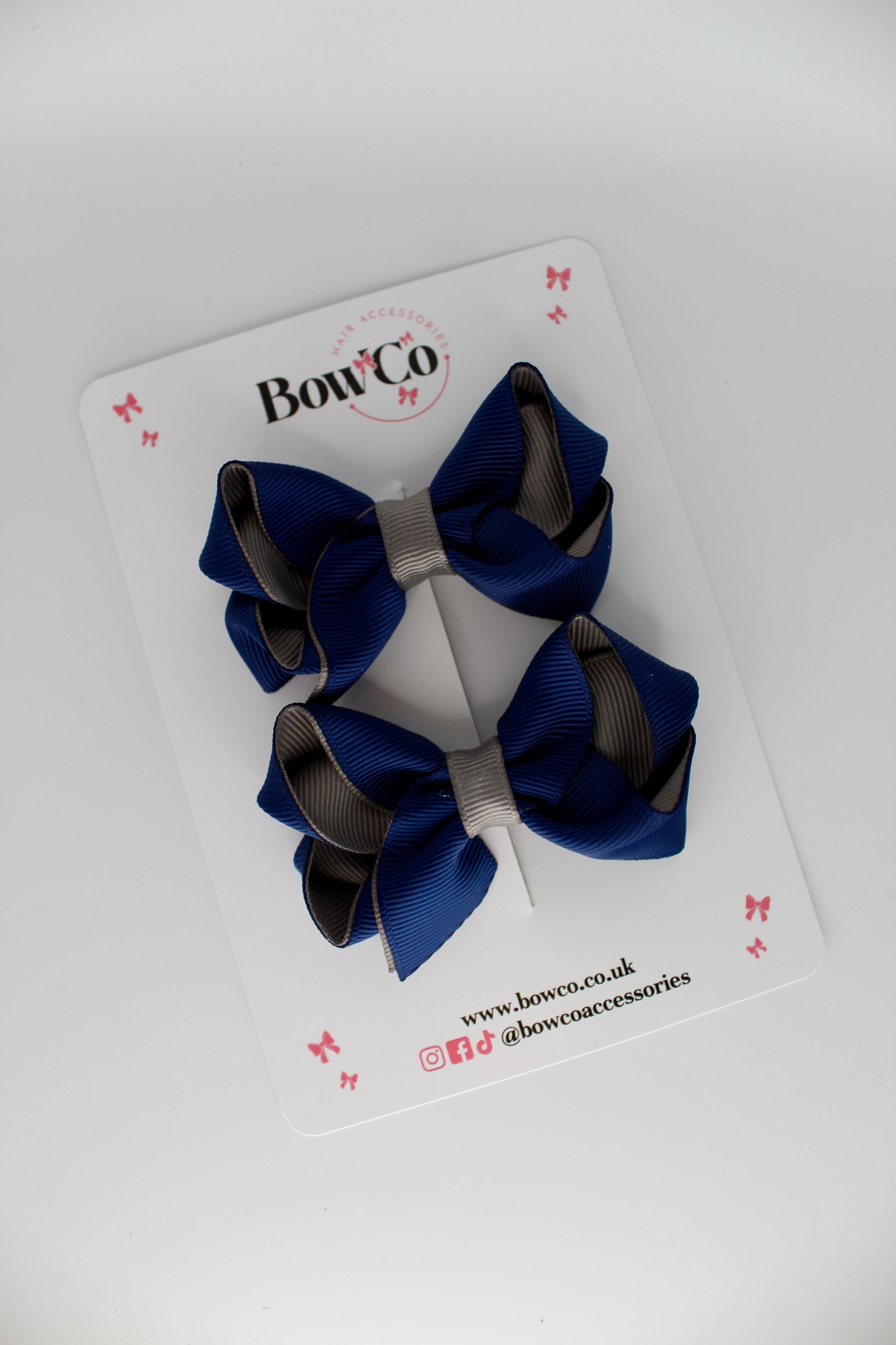 Loop Bow Set - Clip - Navy Blue and Metal Grey