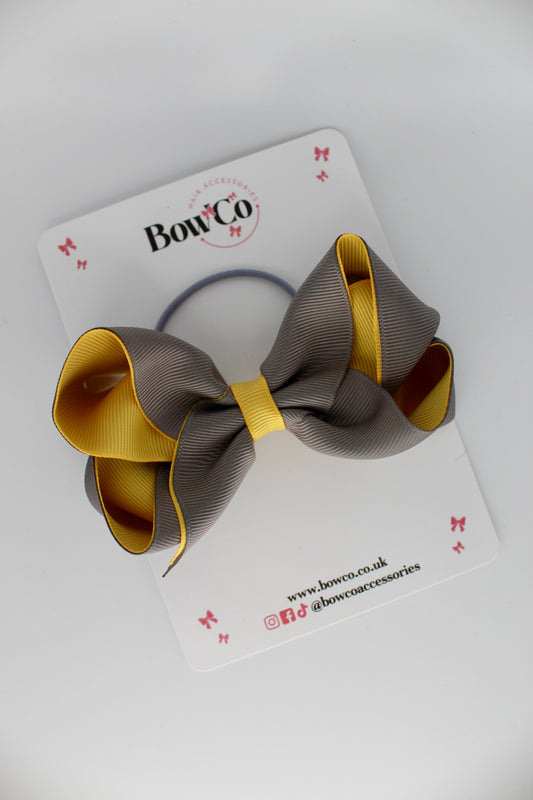 4 Inch Loop Bow - Elastic - Metal Grey and Yellow Gold