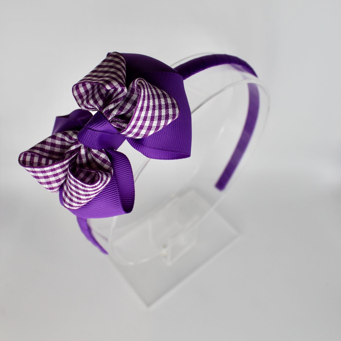 Double Loop School Headband - Purple Gingham