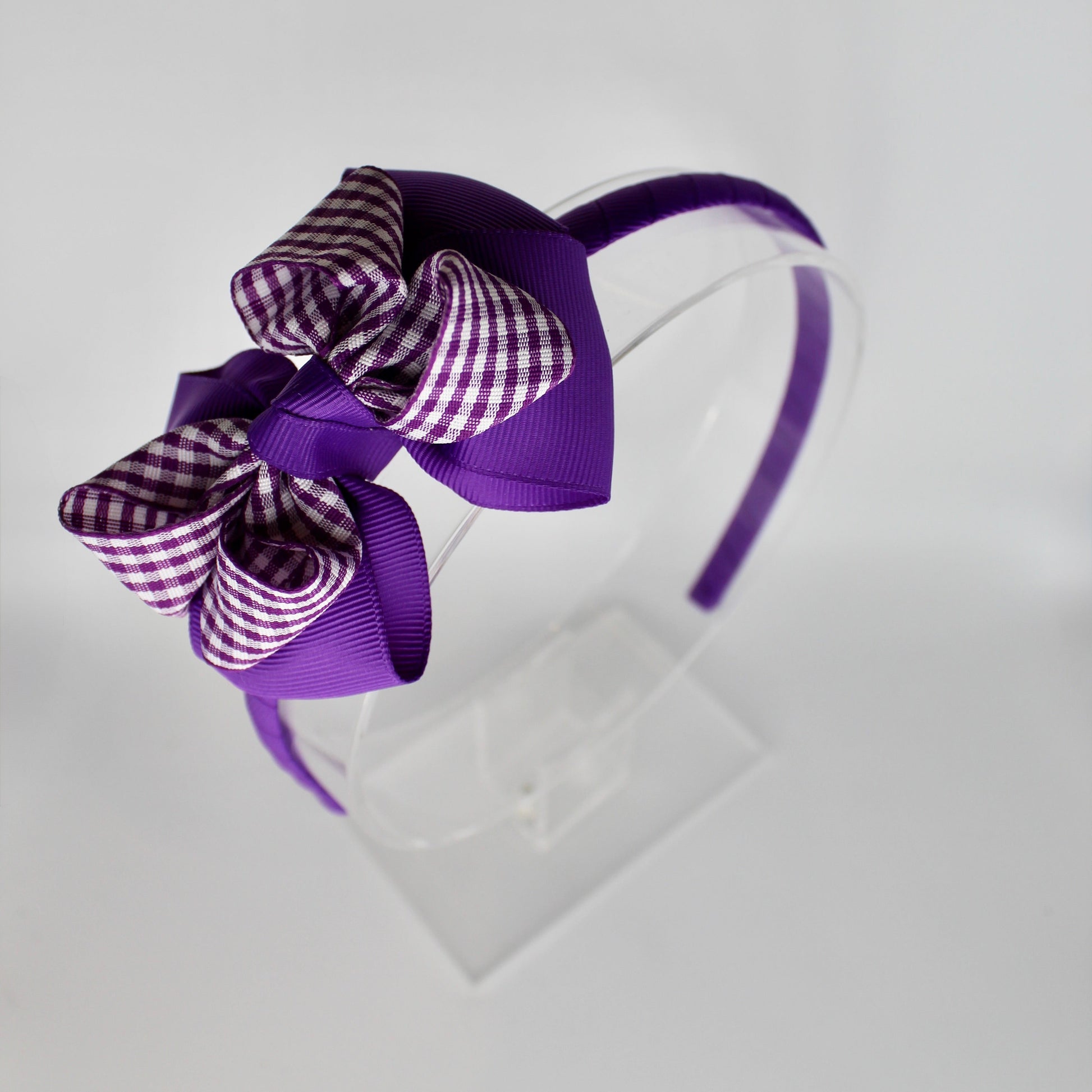 Double Loop School Headband - Purple Gingham